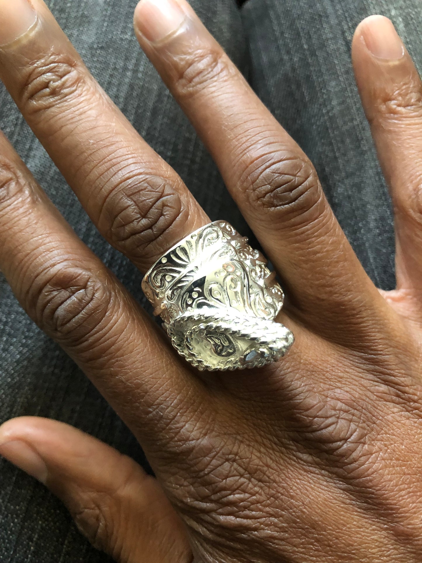 Heavy solid silver saddle ring