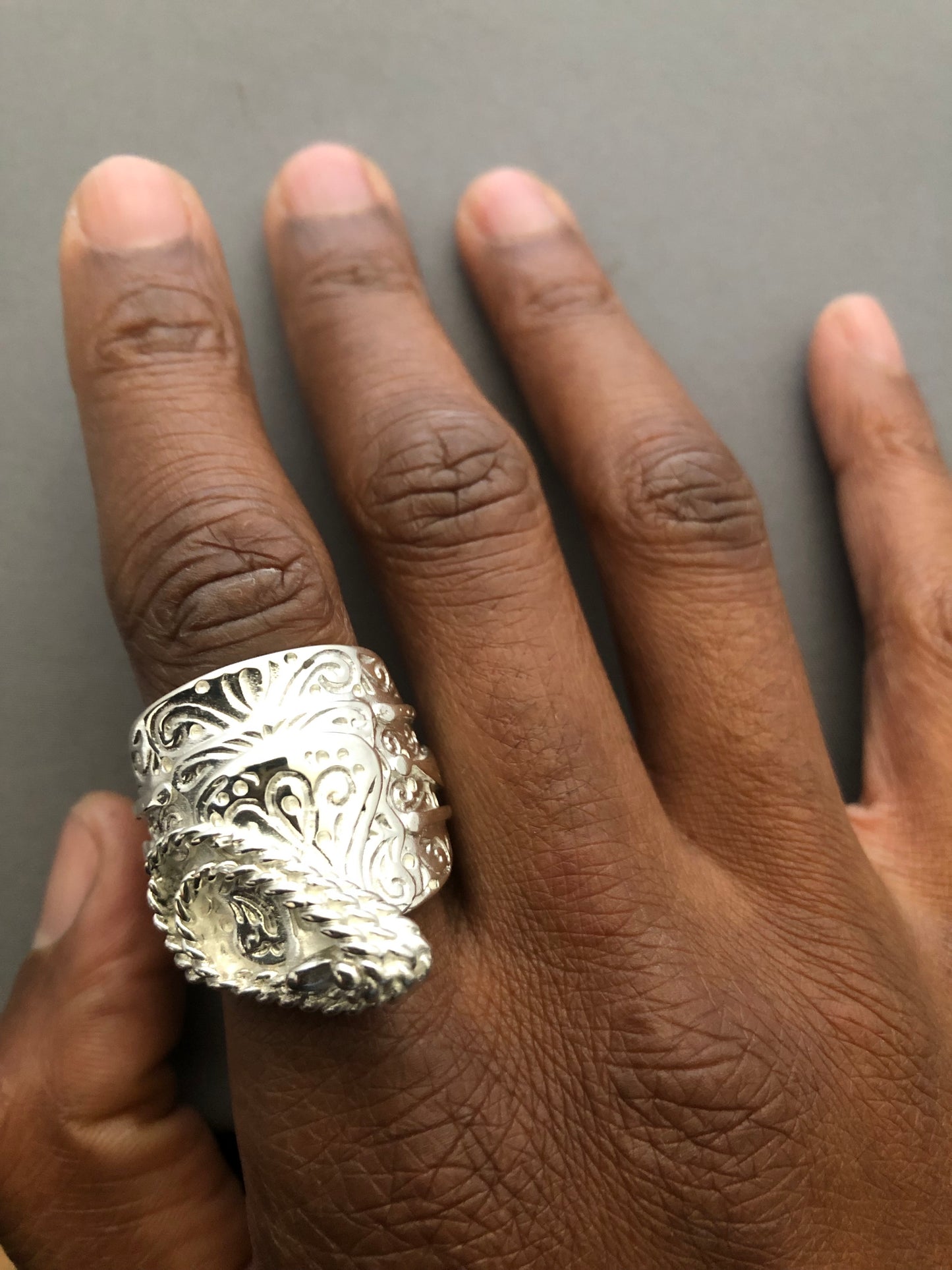 Heavy solid silver saddle ring