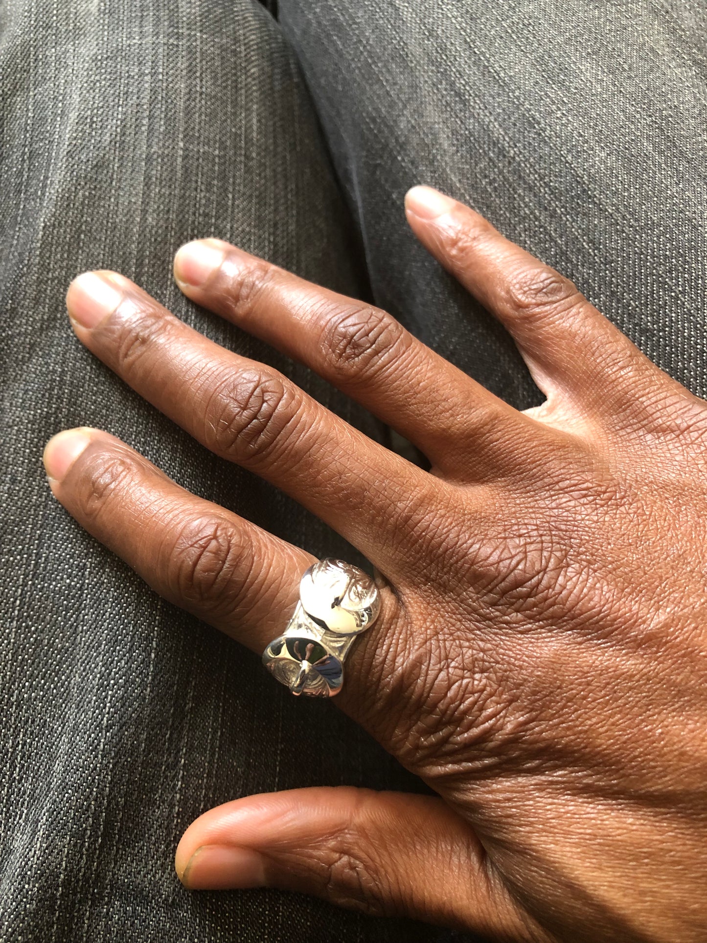 Men’s large solid silver buckle ring
