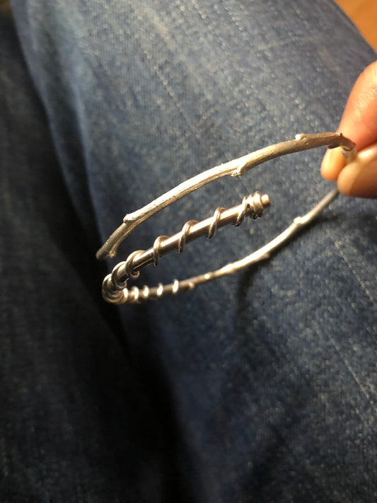 Unisex solid silver organic bangle
