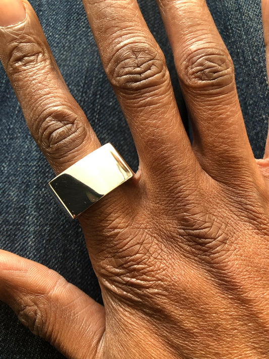 Mens solid silver heavy large plain square ring