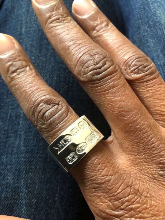 Men’s solid silver heavy square large hallmarks ring