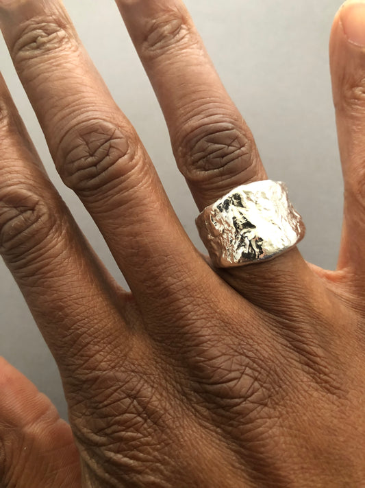Solid silver nugget ring 1