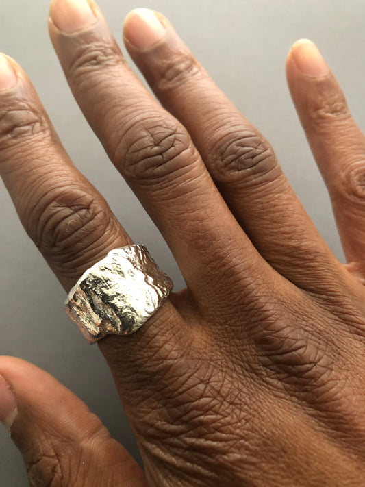 Men’s solid silver nugget ring 2