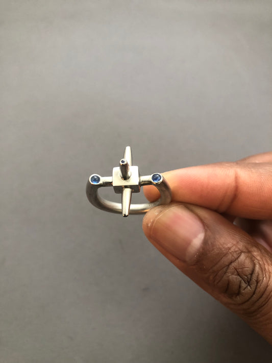 Solid silver sapphire spike ring