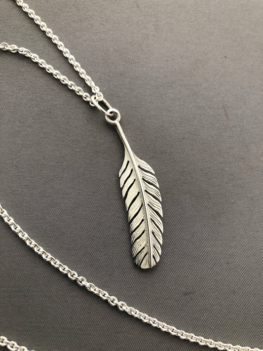 Solid silver feather pendant and chain