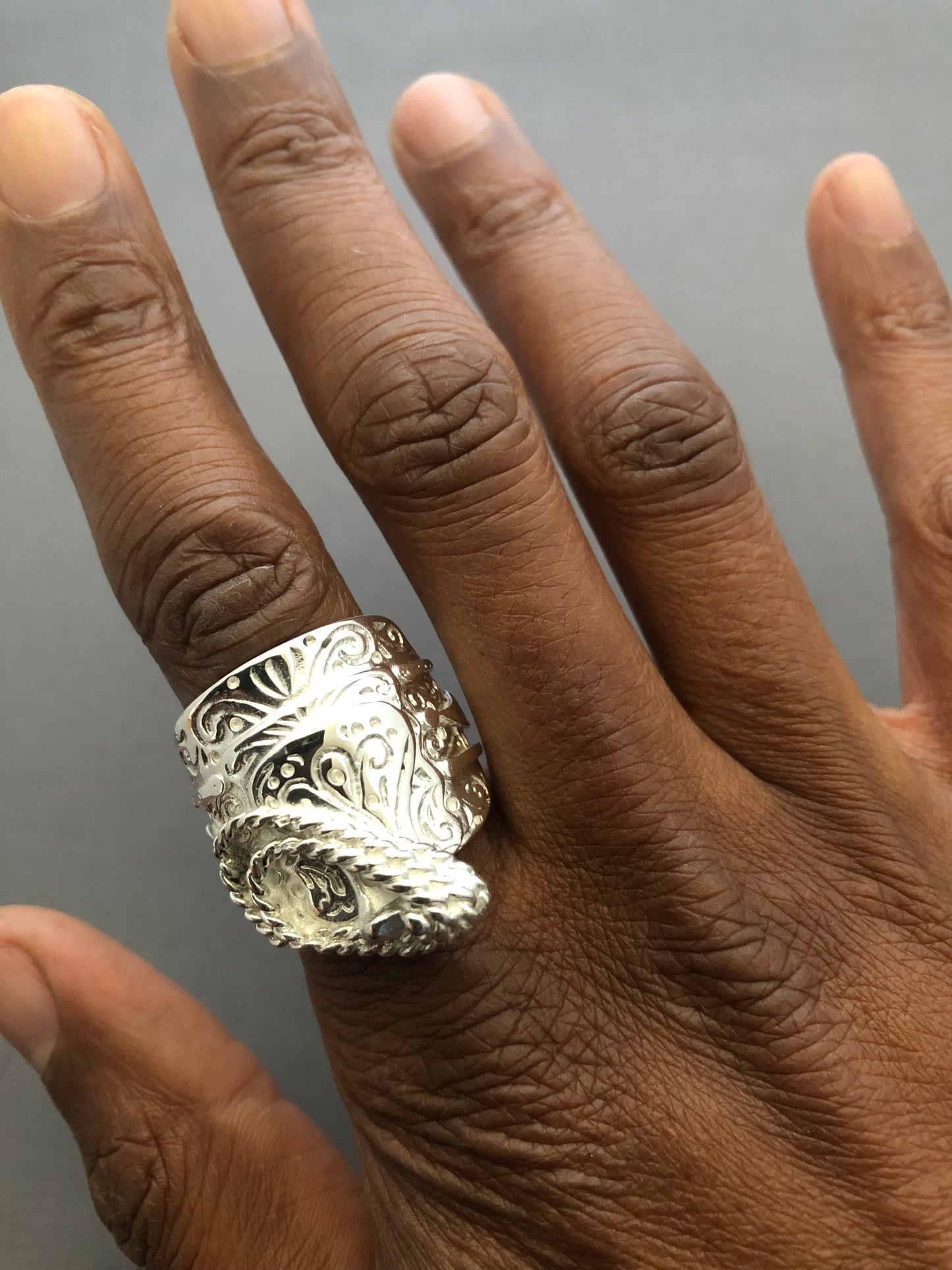 Heavy solid silver saddle ring