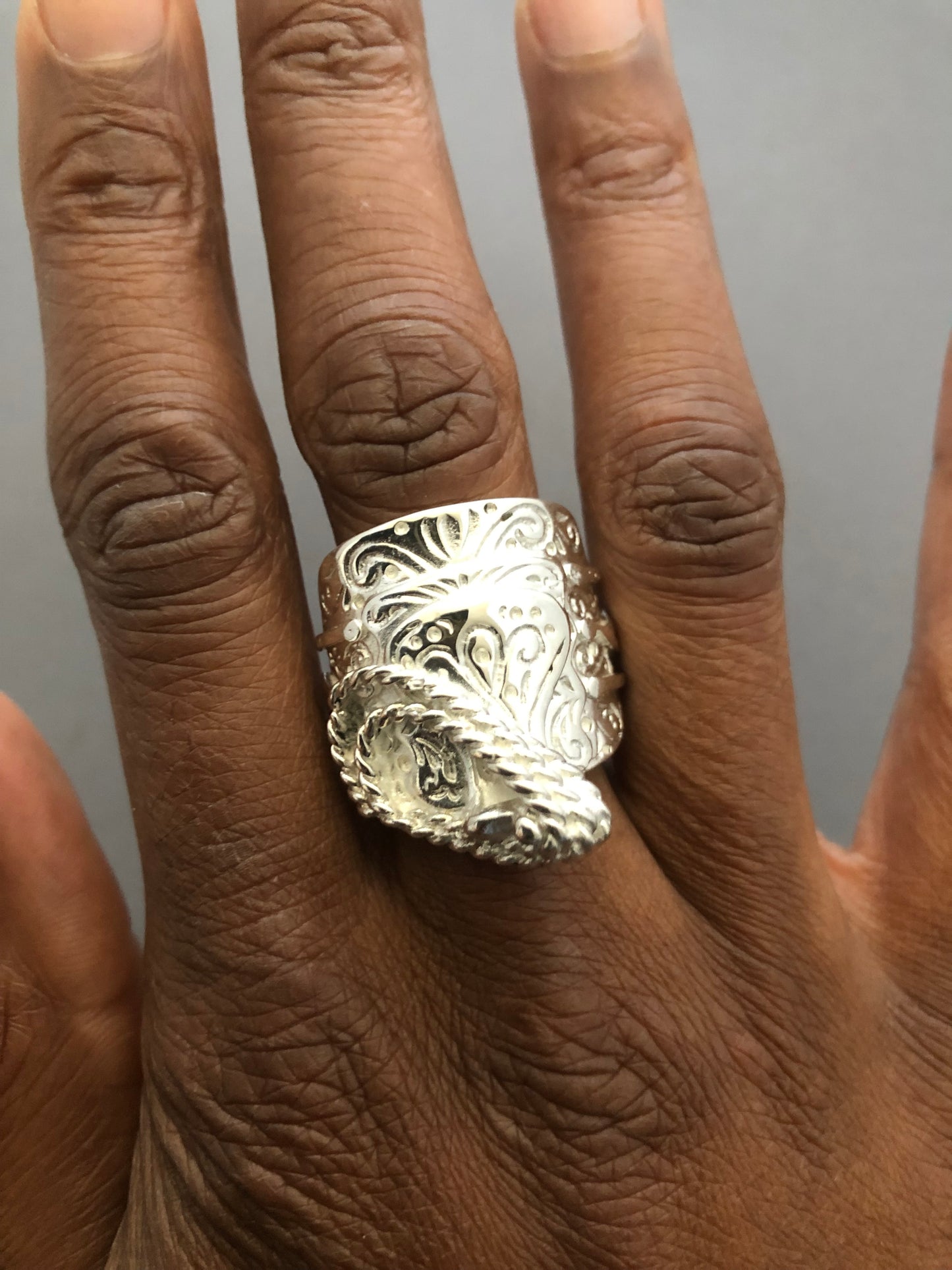 Heavy solid silver saddle ring