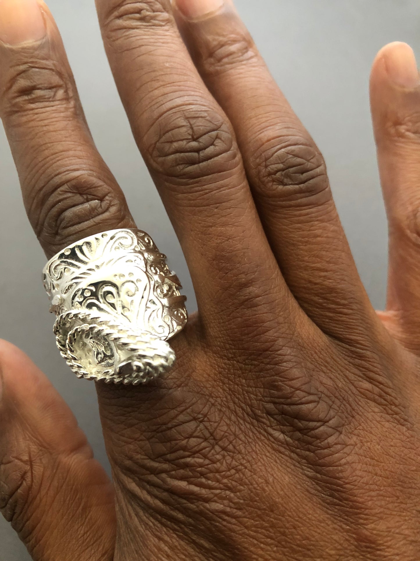 Heavy solid silver saddle ring