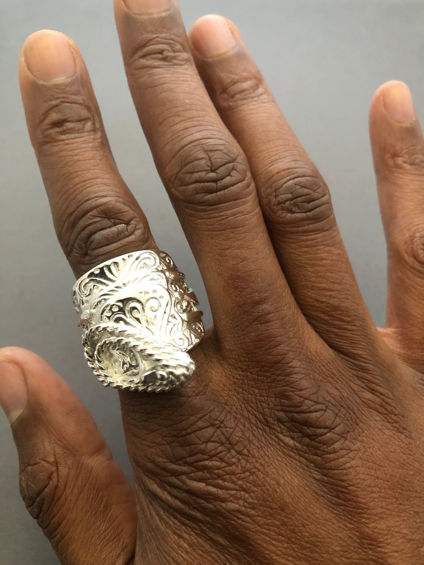 Heavy solid silver saddle ring