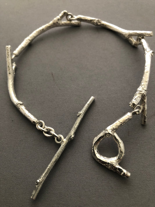 Men’s solid silver twig bracelet
