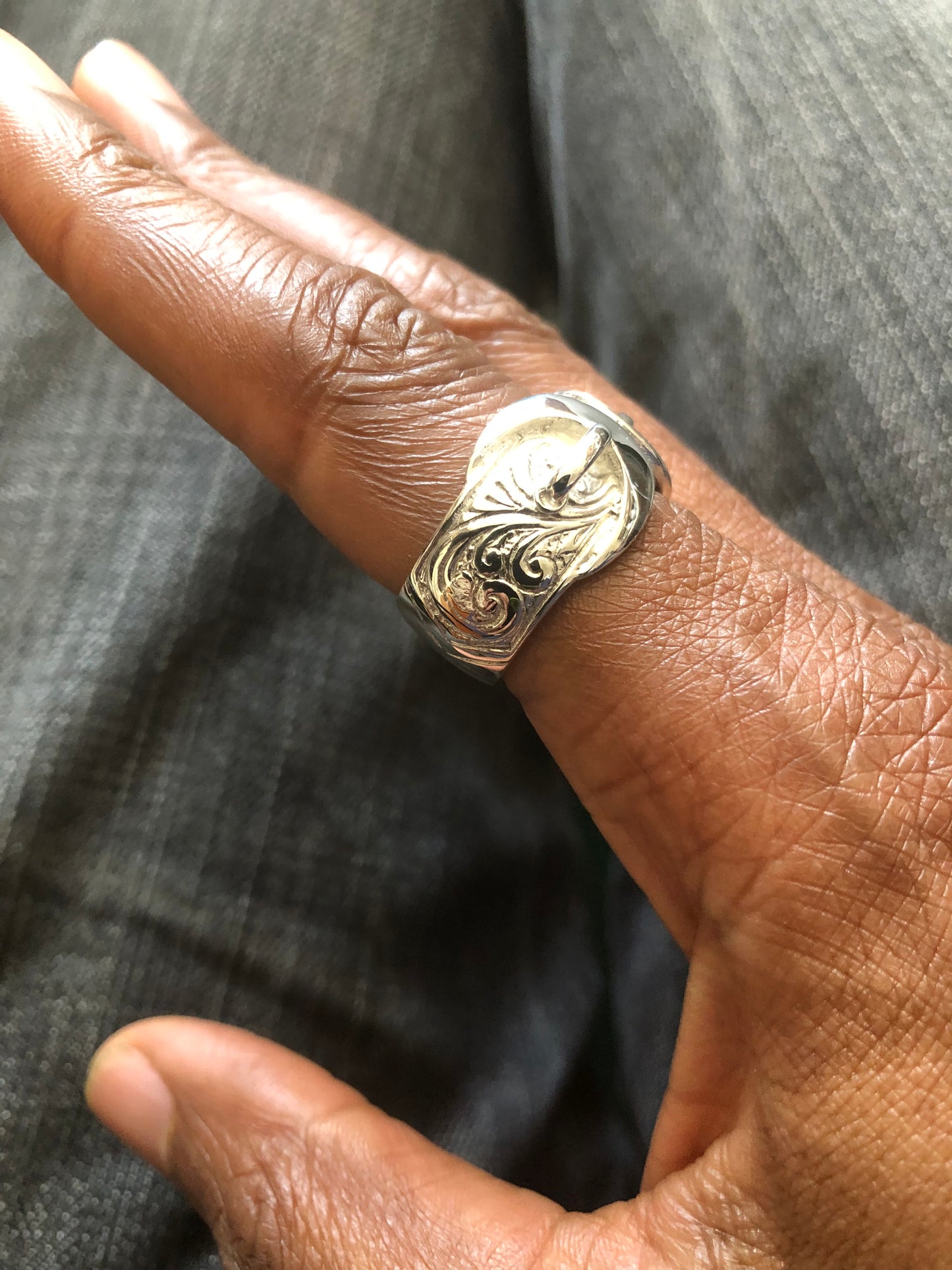 Men’s large solid silver buckle ring