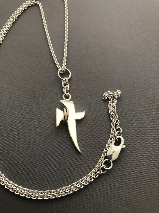 Solid silver & 9ct gold Cross pendant & chain