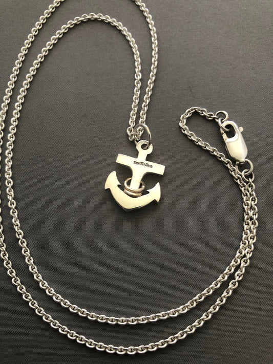 Solid silver & 9ct gold Anchor pendant and chain