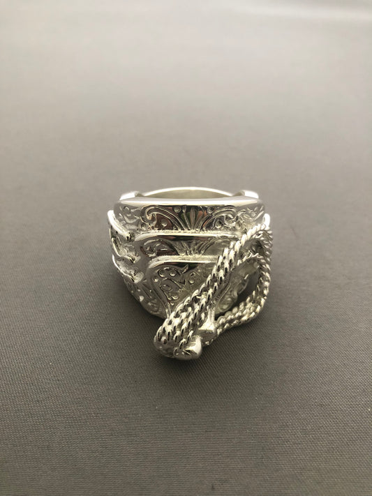 Massive heavy solid silver saddle ring