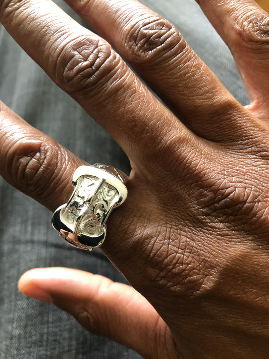 Solid silver large double buckle ring